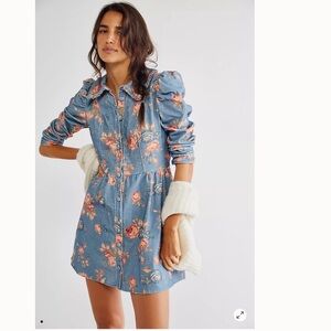 LoveShack Fancy Breyer corduroy Floral Denim Dress size 0